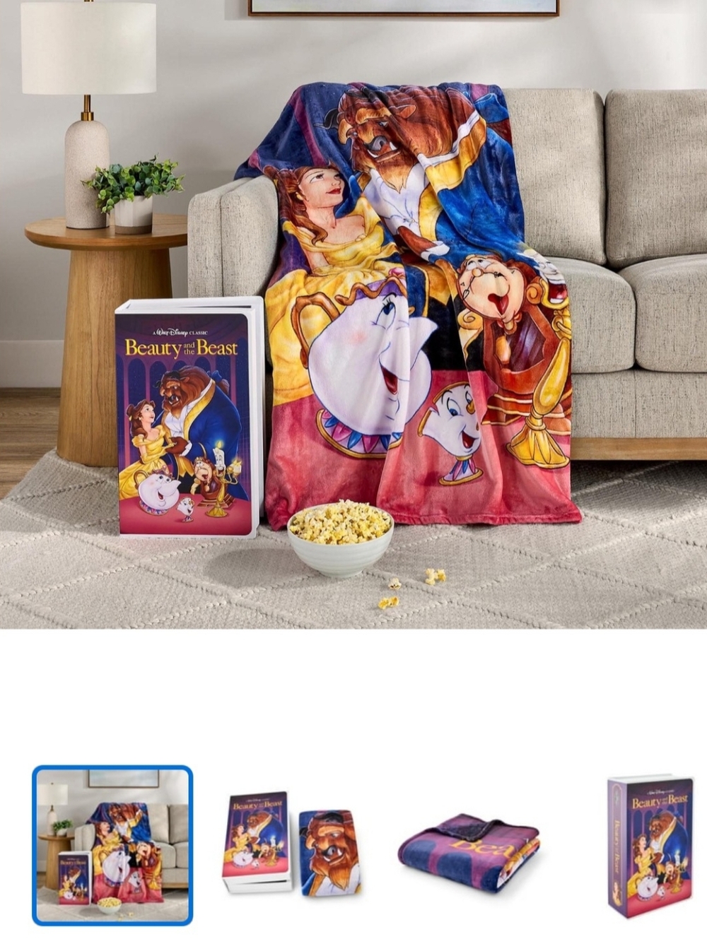 Disney Classic VHS Boxed Silk Touch Throw, 50" x 70" Beauty & The Beast